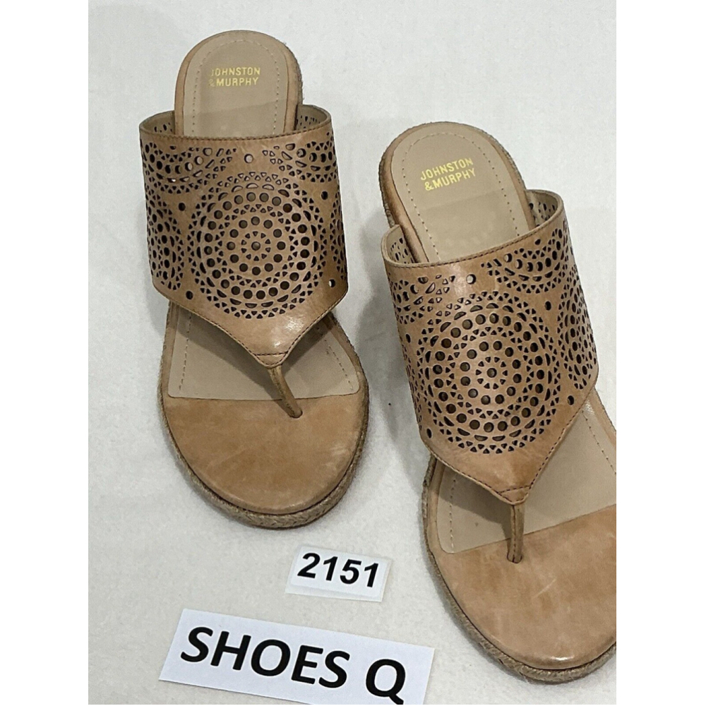 Womans Johnston & Murphy Slip On Perforated Thong Leather Espadrille Sandal 9